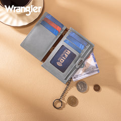 WG338-W099   Wrangler Floral Embossed Bi-fold Wallet with Key Ring -Jean