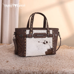 TR199-8122  Trinity Ranch Genuine Hair-On Cowhide Tooled Tote/Crossbody