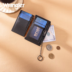 WG338-W099   Wrangler Floral Embossed Bi-fold Wallet with Key Ring - Black