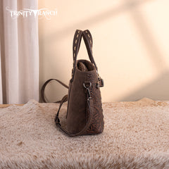 TR199-8122  Trinity Ranch Genuine Hair-On Cowhide Tooled Tote/Crossbody