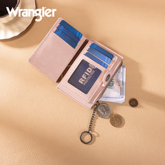 WG338-W099   Wrangler Floral Embossed Bi-fold Wallet with Key Ring - Dark Pink