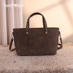 TR199-8122  Trinity Ranch Genuine Hair-On Cowhide Tooled Tote/Crossbody