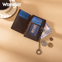 WG338-W099   Wrangler Floral Embossed Bi-fold Wallet with Key Ring -Coffee