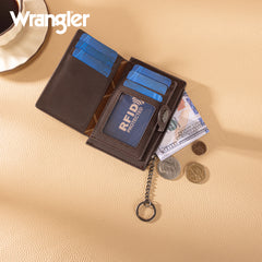 WG338-W099   Wrangler Floral Embossed Bi-fold Wallet with Key Ring -Coffee