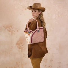 MW1365-8005PK  Montana West Tooled & Cowhide Whipstitch Tote Bag - Pink