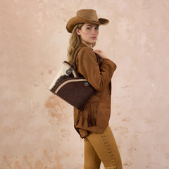 MW1365-8005CF  Montana West Tooled & Cowhide Whipstitch Tote Bag - Coffee