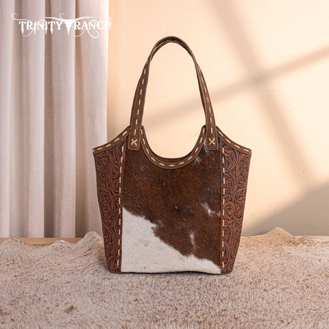 TR199G-8250  Trinity Ranch Genuine Hair-On Cowhide Tooled Concealed Carry Tote