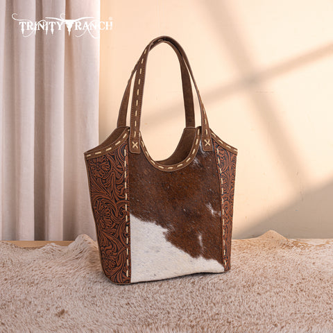 TR199G-8250  Trinity Ranch Genuine Hair-On Cowhide Tooled Concealed Carry Tote