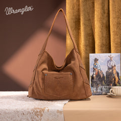 WG244-9182  Wrangler Fringe Studded Hobo Bag- Brown
