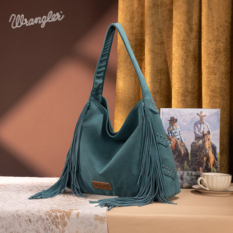 WG244-9182  Wrangler Fringe Studded Hobo Bag- Turquoise