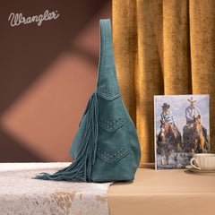 WG244-9182  Wrangler Fringe Studded Hobo Bag- Turquoise