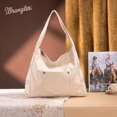 WG244-9182  Wrangler Fringe Studded Hobo Bag- Beige