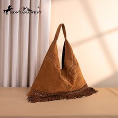 MW1341-9182   Montana West Boot Stitch Fringe Large Hobo Bag
