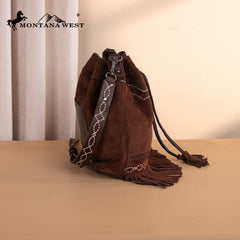 MW1341-8311 Montana West Boot Stitch Fringe Drawstring Crossbody Bag