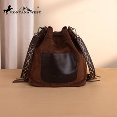 MW1341-8311 Montana West Boot Stitch Fringe Drawstring Crossbody Bag