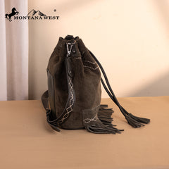 MW1341-8311 Montana West Boot Stitch Fringe Drawstring Crossbody Bag