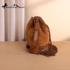 MW1341-8311 Montana West Boot Stitch Fringe Drawstring Crossbody Bag
