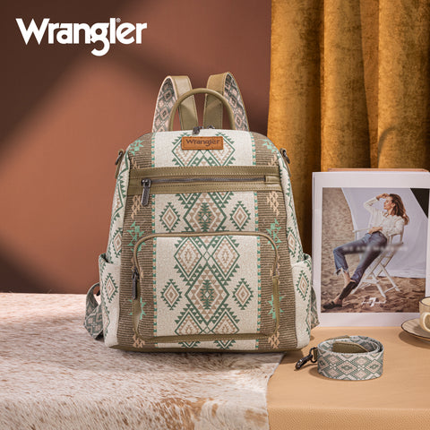 WG213-9110   Wrangler Aztec Print Backpack/Crossbody -Green