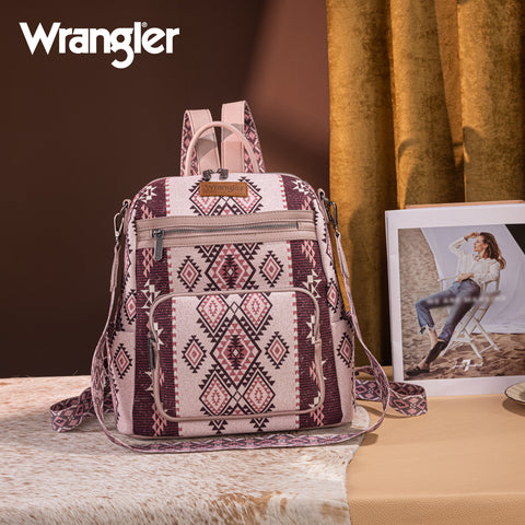 WG213-9110   Wrangler Aztec Print Backpack/Crossbody - Pink