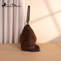 MW1341-918  Montana West Boot Stitch Fringe Hobo Bag