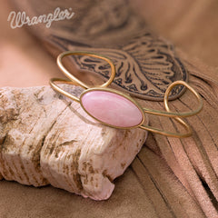 WBC-1130G  Wrangler Gold Western Natural Stone Cuff Bangle -Pink