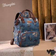 WG60-9110 Wrangler Vintage Retro Cowboy Cool Print Backpack -Jean