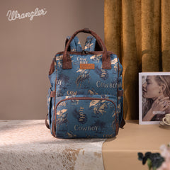 WG60-9110 Wrangler Vintage Retro Cowboy Cool Print Backpack -Jean
