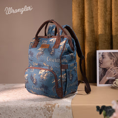 WG60-9110 Wrangler Vintage Retro Cowboy Cool Print Backpack -Jean