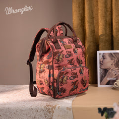 WG60-9110 Wrangler Vintage Retro Cowboy Cool Print Backpack -Hot Pink