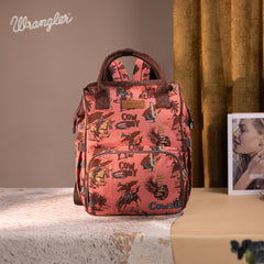 WG60-9110 Wrangler Vintage Retro Cowboy Cool Print Backpack -Hot Pink