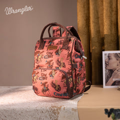 WG60-9110 Wrangler Vintage Retro Cowboy Cool Print Backpack -Hot Pink