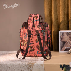 WG60-9110 Wrangler Vintage Retro Cowboy Cool Print Backpack -Hot Pink