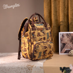 WG60-9110 Wrangler Vintage Retro Cowboy Cool Print Backpack -Dark Yellow