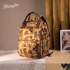 WG60-9110 Wrangler Vintage Retro Cowboy Cool Print Backpack -Dark Yellow