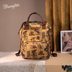 WG60-9110 Wrangler Vintage Retro Cowboy Cool Print Backpack -Dark Yellow