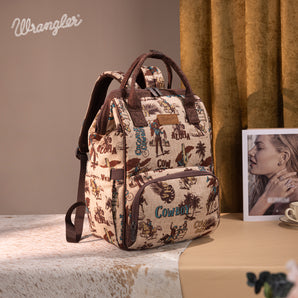 WG60-9110 Wrangler Vintage Retro Cowboy Cool Print Backpack Tan