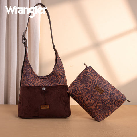 WG277-9182CF  Wrangler Vintage Floral Printed Hobo Bag-Coffee