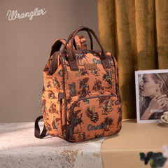 WG60-9110 Wrangler Vintage Retro Cowboy Cool Print Backpack -Dark Brown