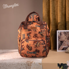 WG60-9110 Wrangler Vintage Retro Cowboy Cool Print Backpack -Dark Brown