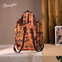 WG60-9110 Wrangler Vintage Retro Cowboy Cool Print Backpack -Dark Brown