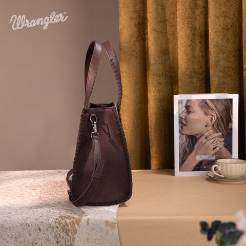 WG60G-8317 Wrangler Vintage Retro Cowboy Cool Print Concealed Carry Satchel/Crossbody -Tan