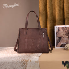 WG60G-8317 Wrangler Vintage Retro Cowboy Cool Print Concealed Carry Satchel/Crossbody -Tan