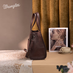 WG60G-8317 Wrangler Vintage Retro Cowboy Cool Print Concealed Carry Satchel/Crossbody-Dark Yellow