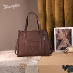 WG60G-8317 Wrangler Vintage Retro Cowboy Cool Print Concealed Carry Satchel/Crossbody-Dark Yellow
