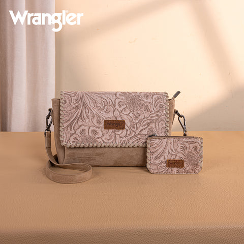 WG277-236KH   Wrangler Vintage Floral Printed Crossbody Bag with Small Pouch- Khaki
