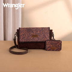 WG277-236CF   Wrangler Vintage Floral Printed Crossbody Bag with Small Pouch- Coffee