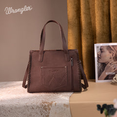 WG60G-8317 Wrangler Vintage Retro Cowboy Cool Print Concealed Carry Satchel/Crossbody-Dark Brown