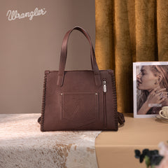 WG60G-8317 Wrangler Vintage Retro Cowboy Cool Print Concealed Carry Satchel/Crossbody -Tan
