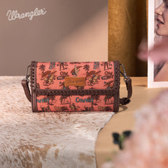 WG60-1812 Wrangler Vintage Retro Cowboy Cool Print Wallet/Crossbody -Hot Pink