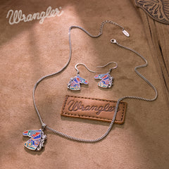 WNS2-2001S  Wrangler Jewelry Horse Head Pendant Necklace Earrings Set -Silver